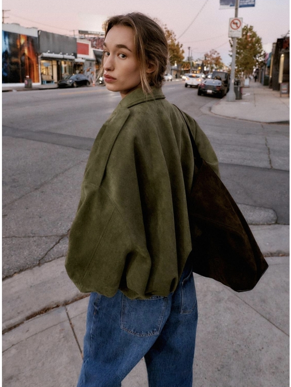 Zara Viral Faux Suede Olive Green Bomber Jacket Size Small - Picture 3 of 11
